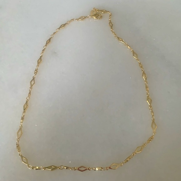 NEW HIGH END 18k Gold Plated Necklace Rhombas Links Diamond Patterned Chain 17β - Picture 5 of 9